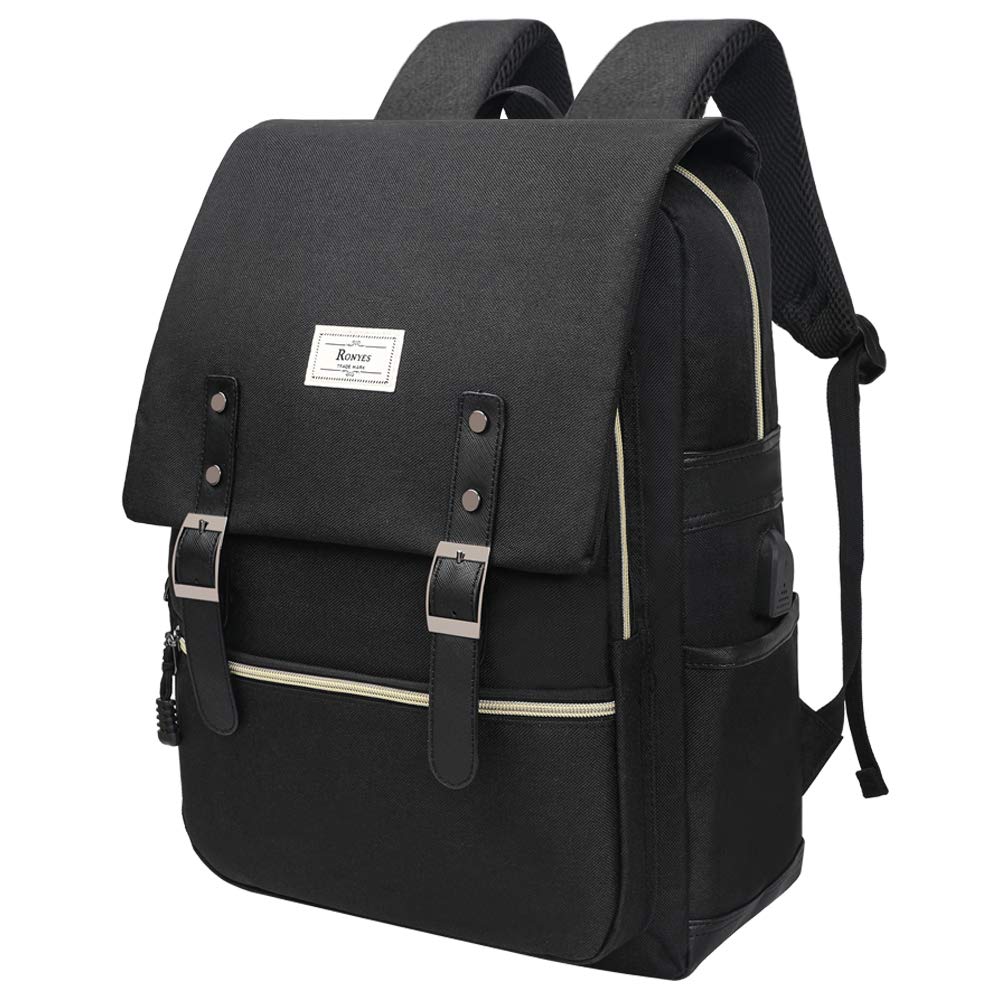 Black Unisex Laptop Backpack with USB Port - Ronyes Official